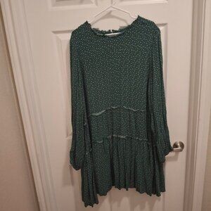Maeve Anthropologie Esther Womens 2X Green Polka Dot Tiered Ruffle Mini Dress